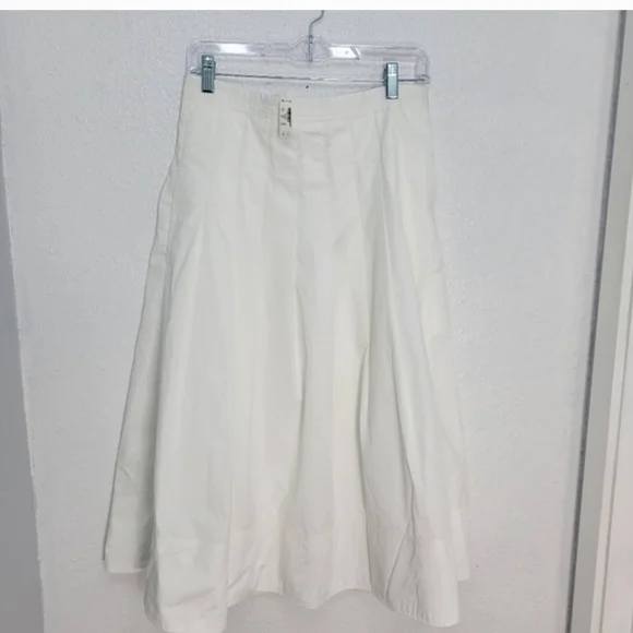 Madewell Pleated Midi Skirt in 100% Cotton Poplin NV576 White Size 6 NWT - Picture 4 of 8